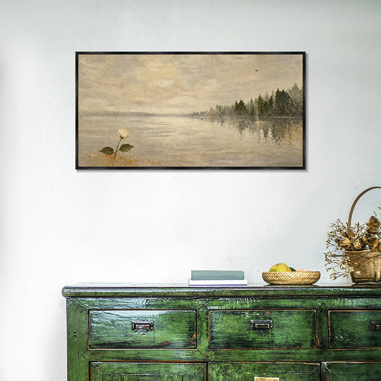 INVIN ART Framed Canvas 100% Handpainted Oil Painting One Flower by the Lake Wall Art