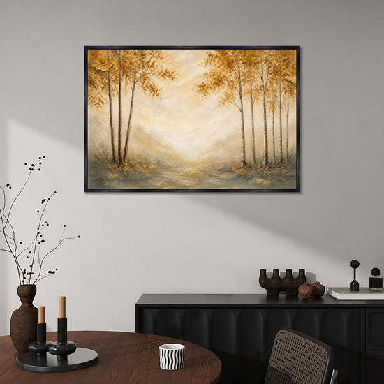 INVIN ART Framed Canvas 100% Handpainted Oil Painting Path Through Autumn Trees Wall Art