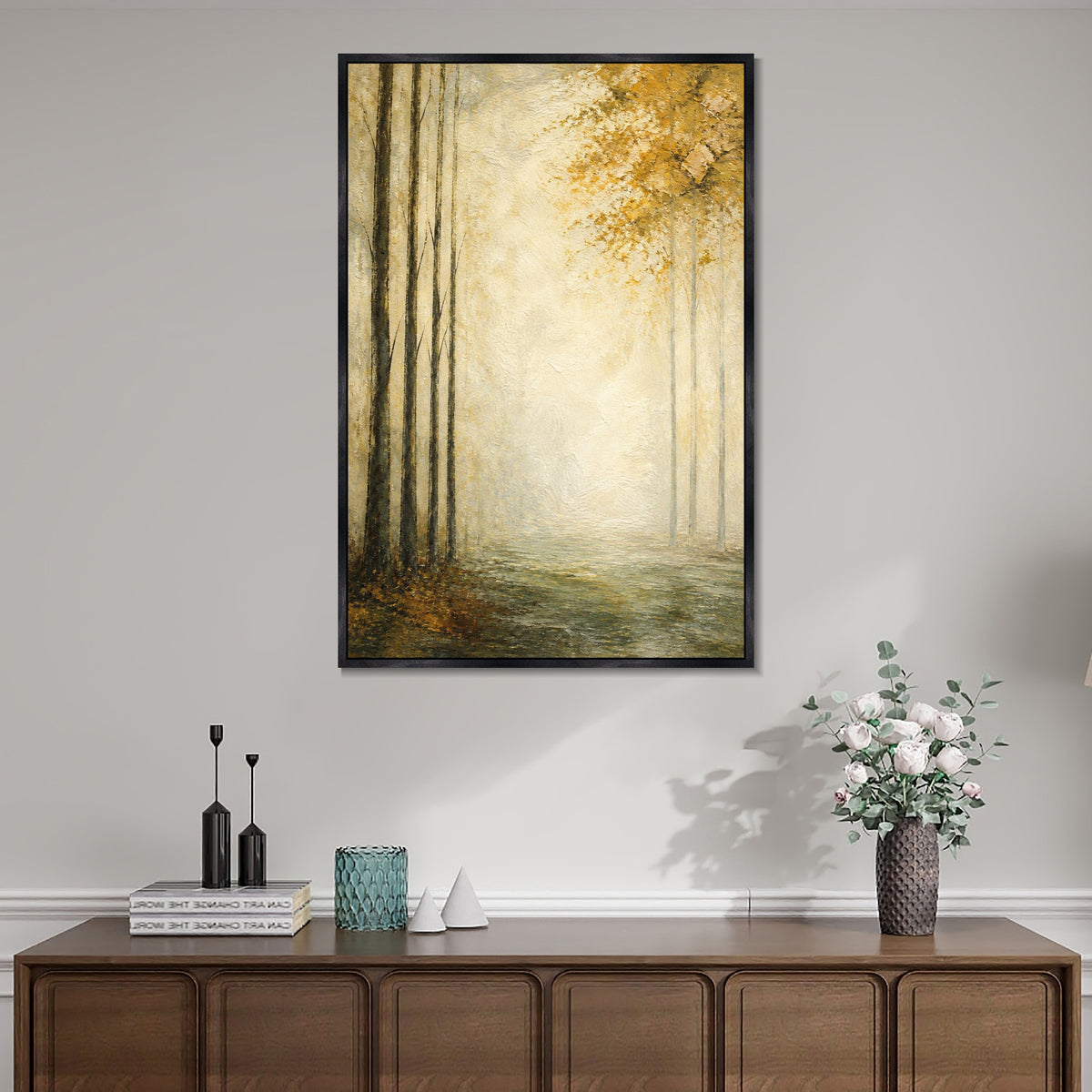 INVIN ART Framed Canvas 100% Handpainted Oil Painting Morning Light at the Forest Edge Wall Art
