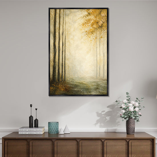 INVIN ART Framed Canvas 100% Handpainted Oil Painting Morning Light at the Forest Edge Wall Art