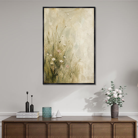 INVIN ART Framed Canvas 100% Handpainted Oil Painting Pale Flowers on Fine Stems Wall Art