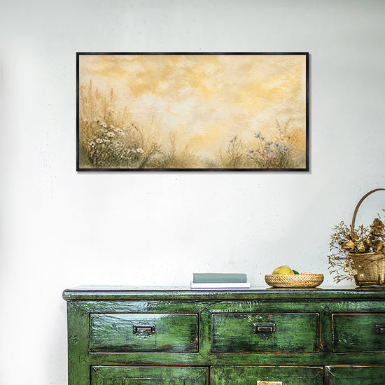 INVIN ART Framed Canvas 100% Handpainted Oil Painting Flowers Beneath Golden Clouds Wall Art