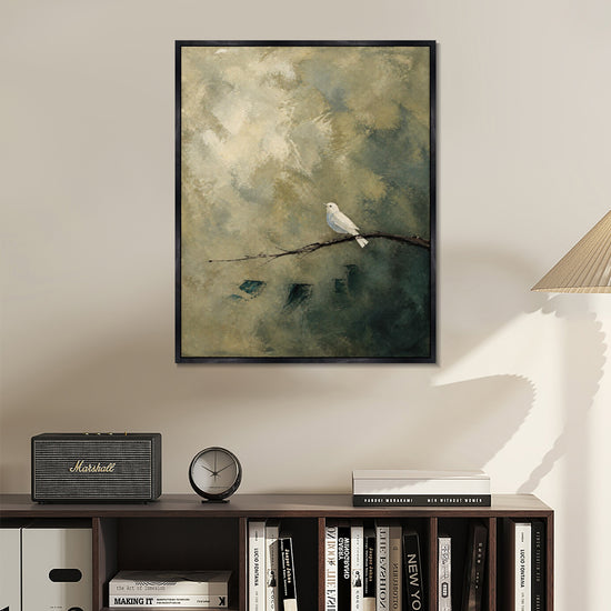 INVIN ART Framed Canvas 100% Handpainted Oil Painting White Bird on a Branch Wall Art