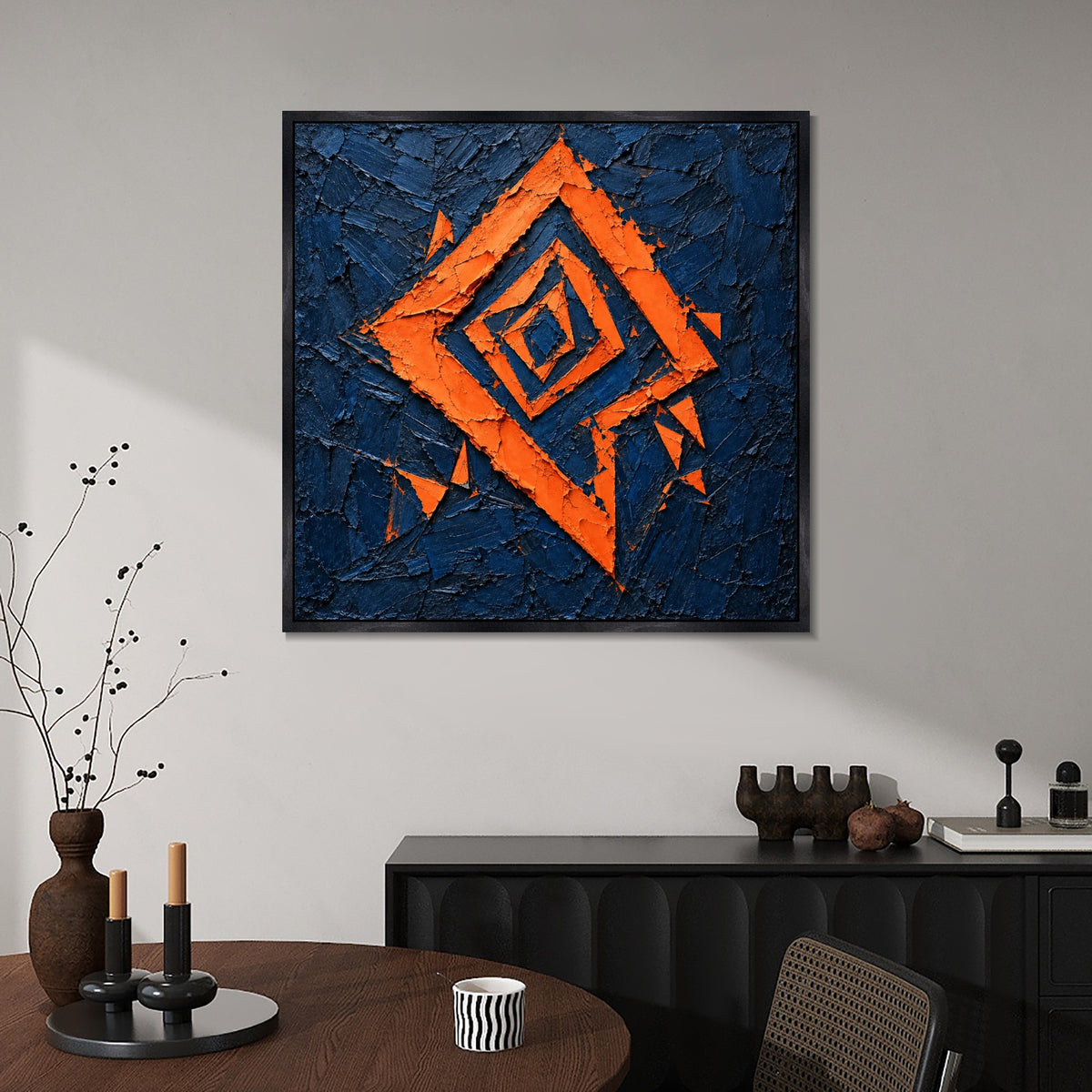INVIN ART Framed Canvas 100% Handpainted Oil Painting Orange Diamond Fragments Wall Art