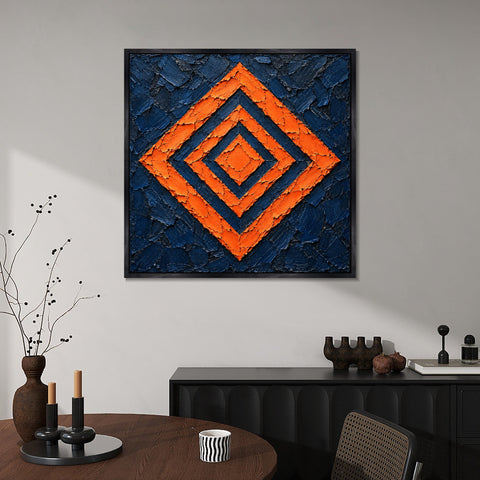 INVIN ART Framed Canvas 100% Handpainted Oil Painting Orange Concentric Diamonds Wall Art