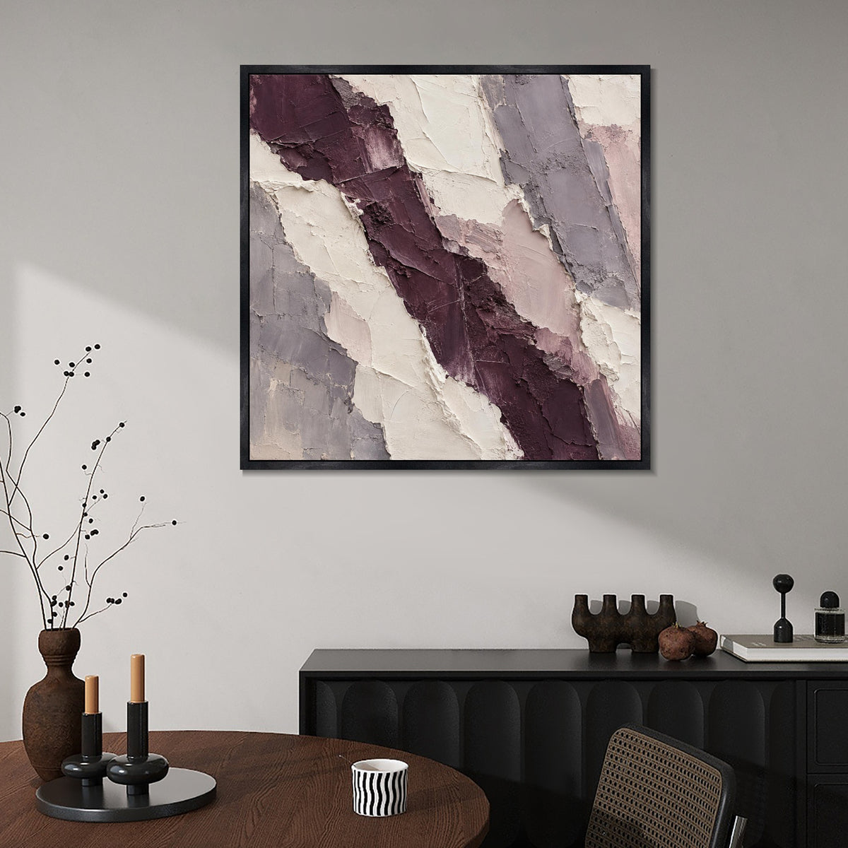 INVIN ART Framed Canvas 100% Handpainted Oil Painting Plum-Colored Strata Wall Art