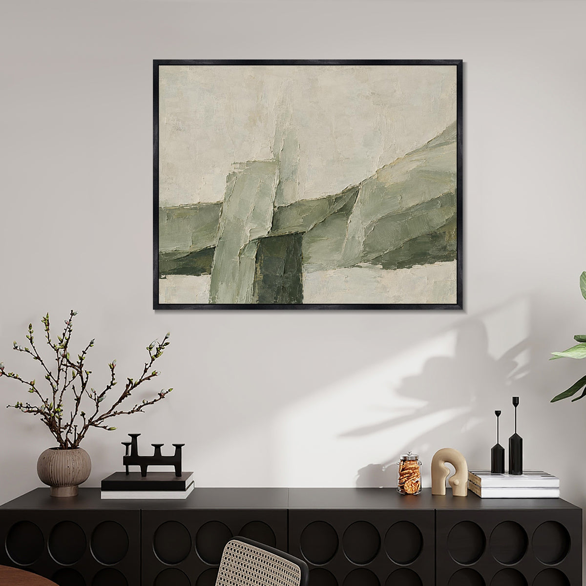 INVIN ART Framed Canvas 100% Handpainted Oil Painting Green Stone Intersections Wall Art
