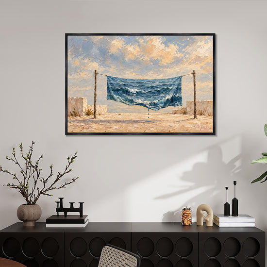 INVIN ART Framed Canvas 100% Handpainted Oil Painting A Sea Hung Out to Dry Wall Art
