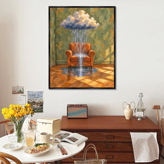 INVIN ART Framed Canvas 100% Handpainted Oil Painting Armchair Beneath a Rain Cloud Wall Art