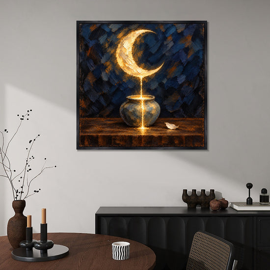 INVIN ART Framed Canvas 100% Handpainted Oil Painting Moonlight into the Vessel Wall Art