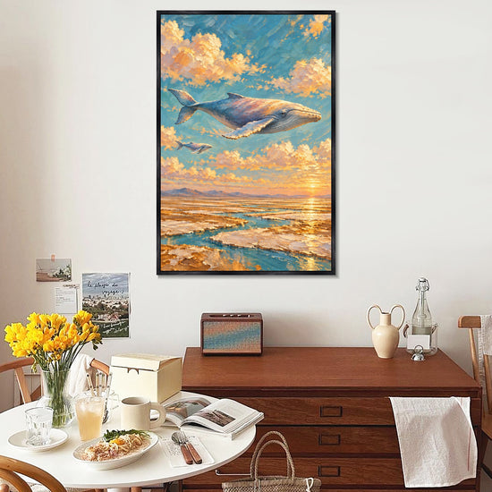 INVIN ART Framed Canvas 100% Handpainted Oil Painting Whale Above the Salt Flats Wall Art