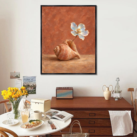 INVIN ART Framed Canvas 100% Handpainted Oil Painting A White Flower in a Shell Wall Art