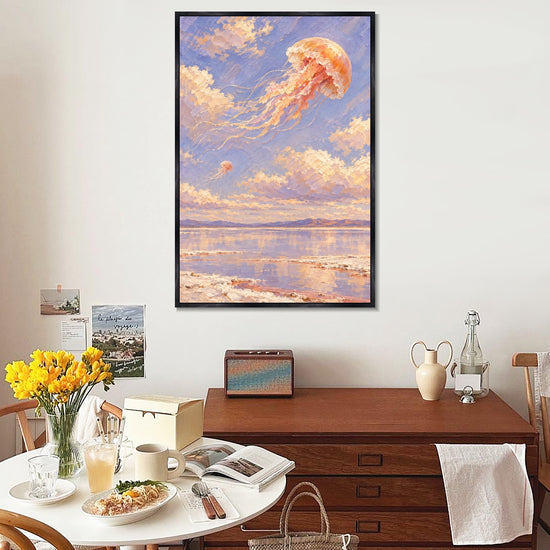 INVIN ART Framed Canvas 100% Handpainted Oil Painting Honey Jellyfish Above the Salt Lake Wall Art