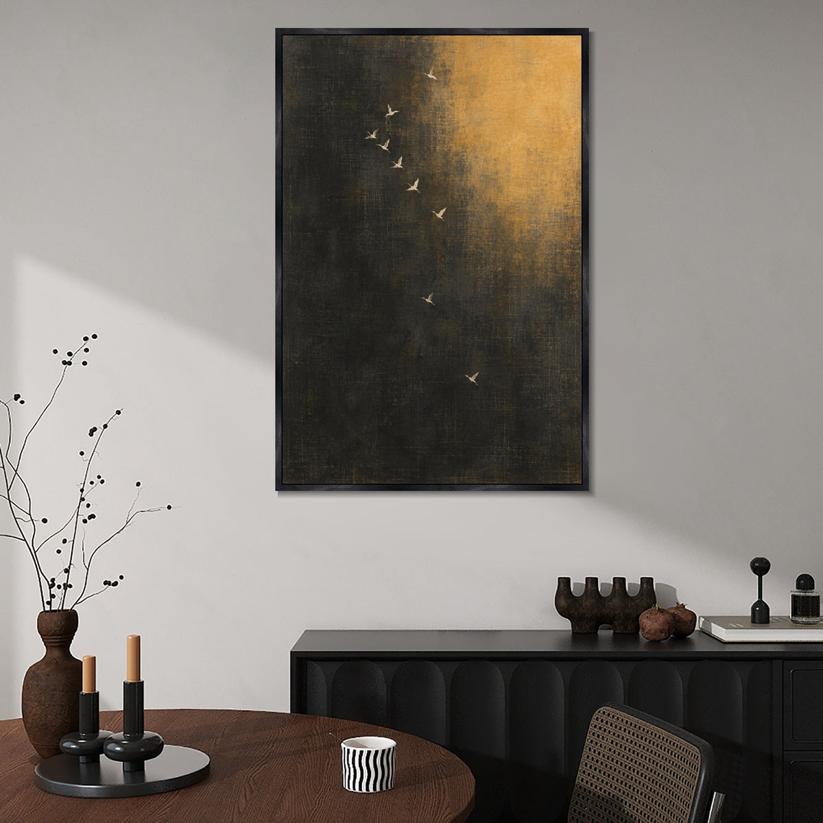 INVIN ART Framed Canvas 100% Handpainted Oil Painting Birds in Amber Night Wall Art