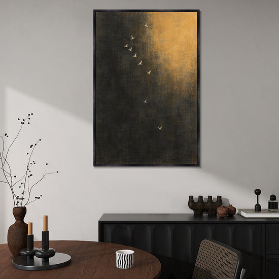 INVIN ART Framed Canvas 100% Handpainted Oil Painting Birds in Amber Night Wall Art