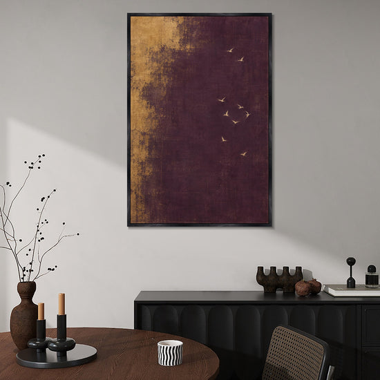 INVIN ART Framed Canvas 100% Handpainted Oil Painting Pale Wings in Plum and Gold Wall Art