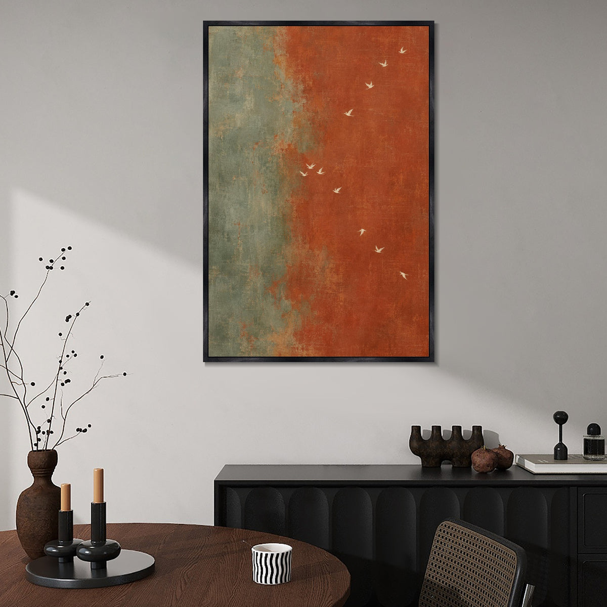 INVIN ART Framed Canvas 100% Handpainted Oil Painting White Birds in the Rust Breeze Wall Art