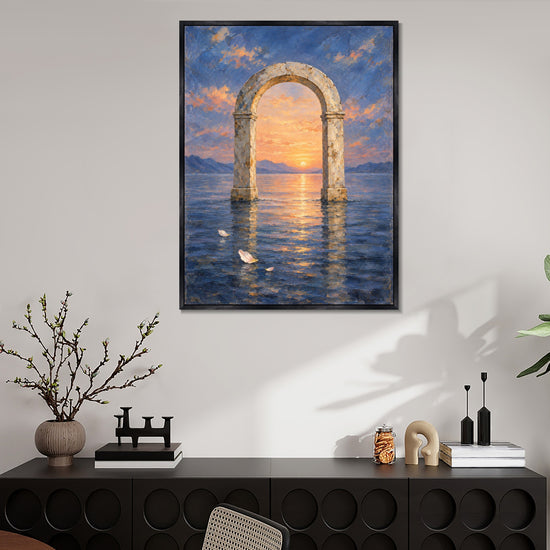 INVIN ART Framed Canvas 100% Handpainted Oil Painting Dawn Arch in Still Water Wall Art
