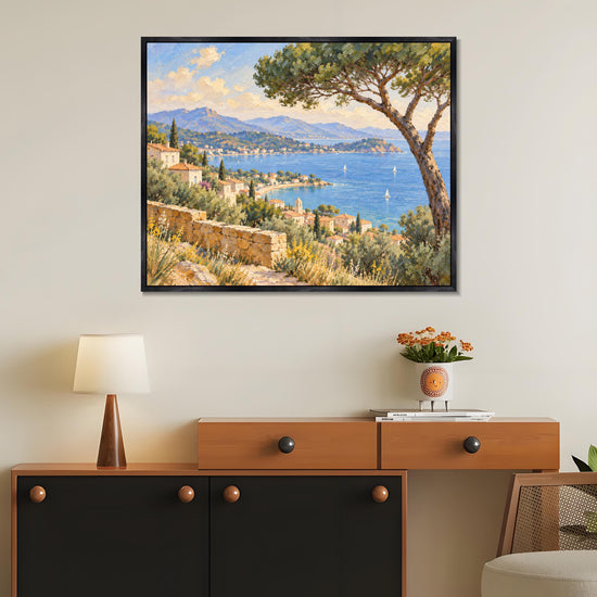 INVIN ART Framed Canvas 100% Handpainted Oil Painting Bay View Beneath the Pine Wall Art
