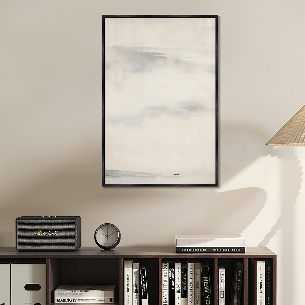 INVIN ART Framed Canvas 100% Handpainted Oil Painting Beyond the Lone Boat Wall Art