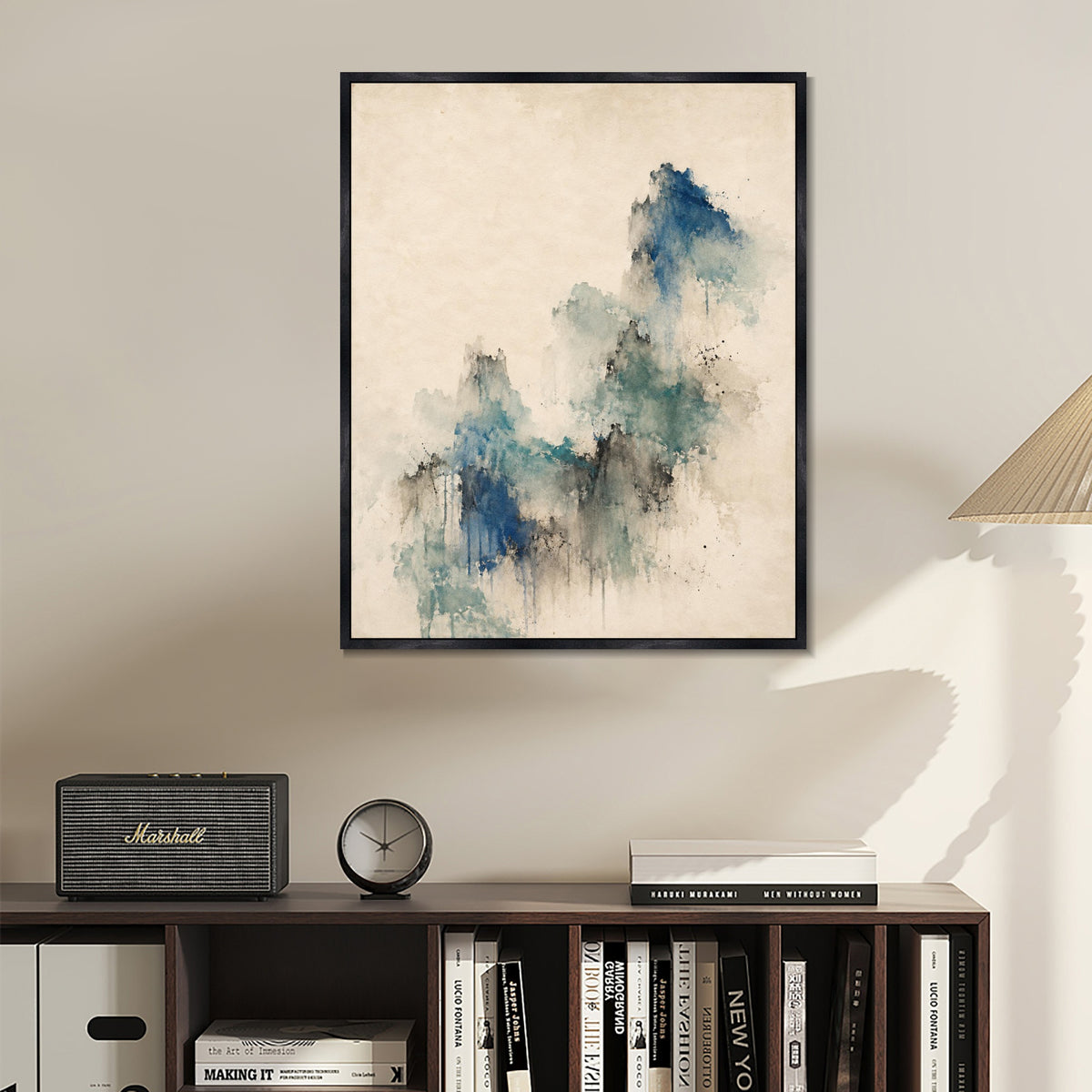 INVIN ART Framed Canvas 100% Handpainted Oil Painting Blue Green Memory Wall Art