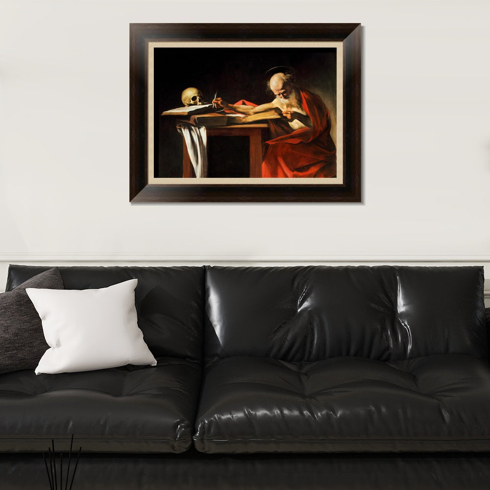 INVIN ART Framed Canvas Art Giclee Print Saint Jerome Writing by Michelangelo Merisi da Caravaggio Wall Art