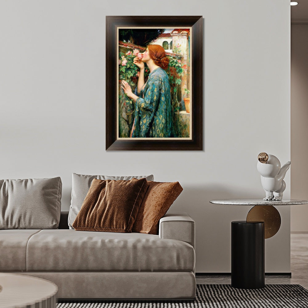 INVIN ART Framed Canvas Art Giclee Print The Soul of The Rose, 1908 by John William Waterhouse Wall Art