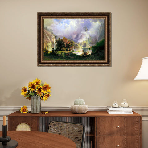 INVIN ART Framed Canvas Art Giclee Print Rocky Mountain Landscape by Albert Bierstadt Wall Art Living Room Home Office Decorations