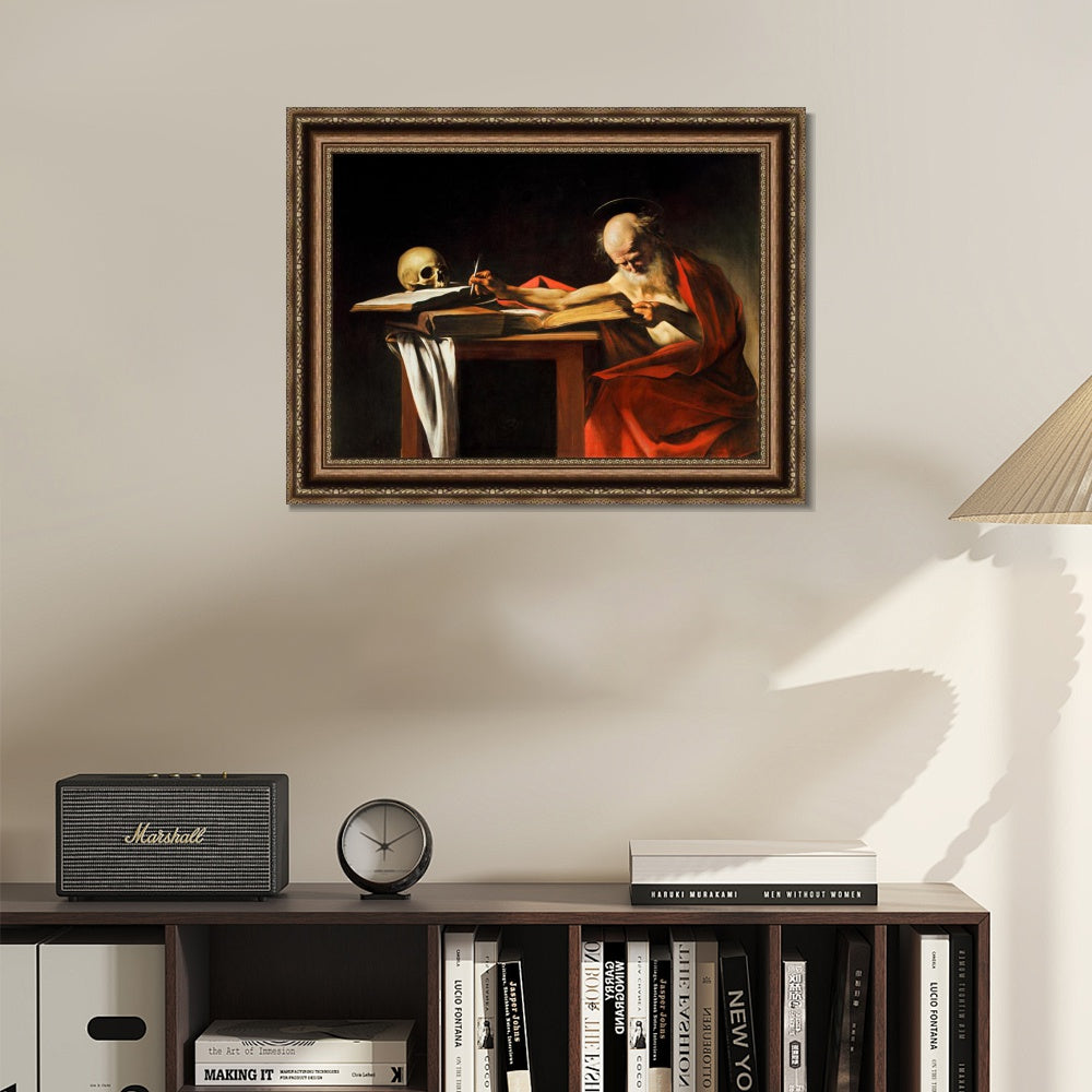 INVIN ART Framed Canvas Art Giclee Print Saint Jerome Writing by Michelangelo Merisi da Caravaggio Wall Art