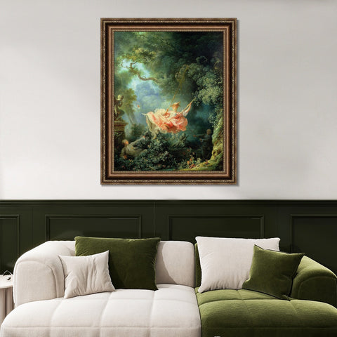 INVIN ART Framed Canvas Art Giclee Print The Swing by Jean Honore Fragonard Wall Art Living Room Home Office Decorations