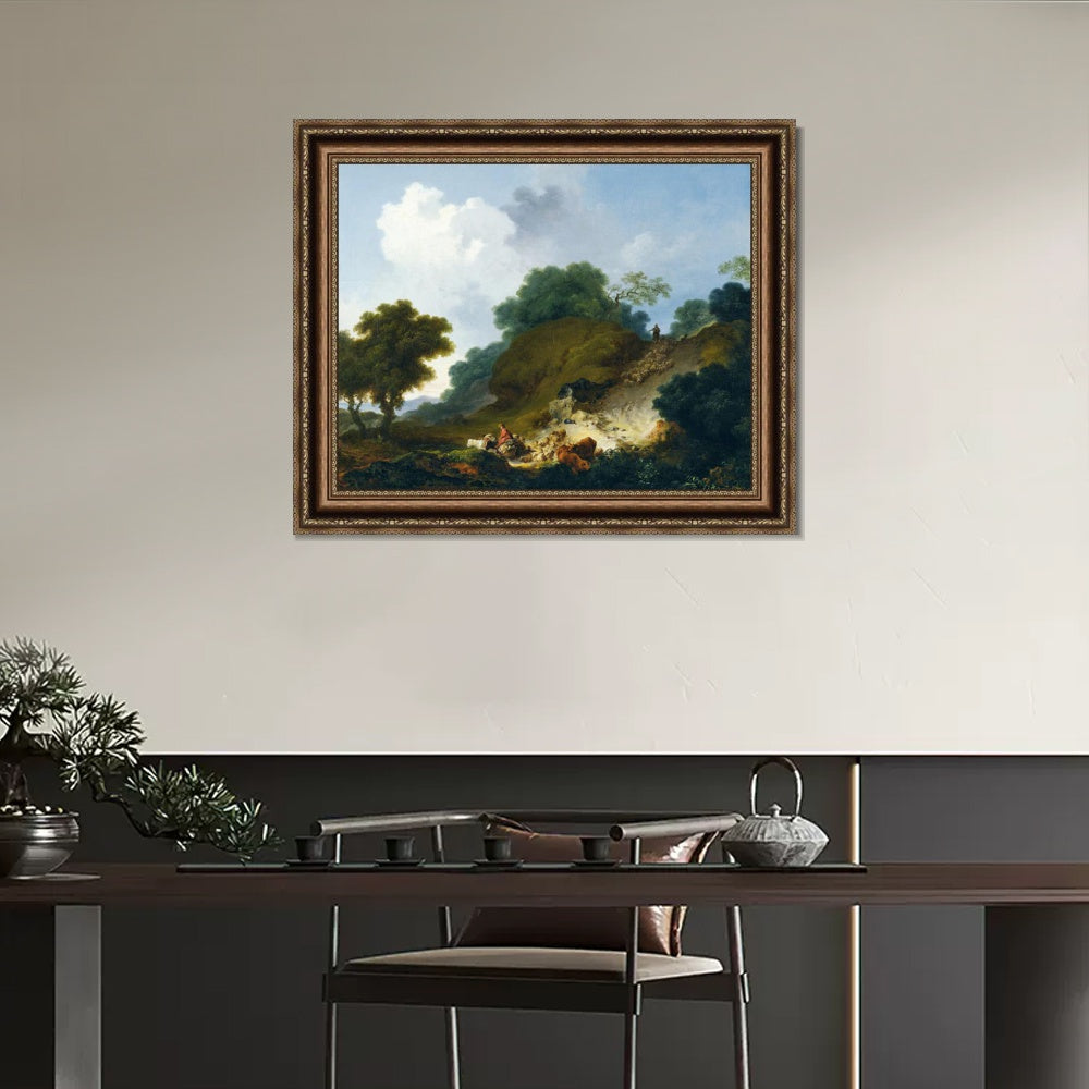 INVIN ART Framed Canvas Art Giclee Print Landscape with Shepherds and Flock of Sheep by Jean Honore Fragonard Wall Art Living Room Home Office Decorations