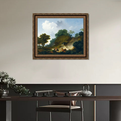 INVIN ART Framed Canvas Art Giclee Print Landscape with Shepherds and Flock of Sheep by Jean Honore Fragonard Wall Art Living Room Home Office Decorations