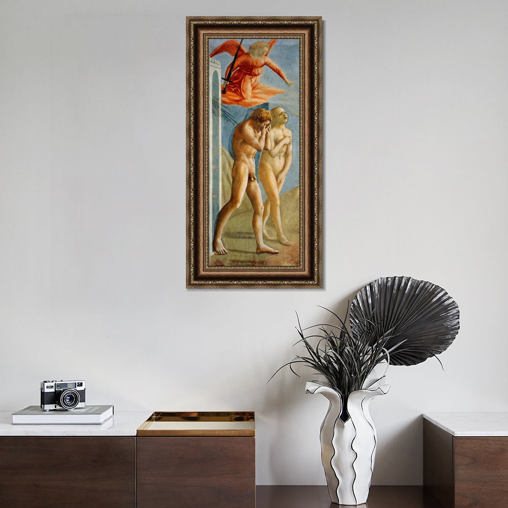 INVIN ART Framed Canvas Art Giclee Print The Expulsion From the Garden of Eden by Masaccio Wall Art (Vintage Embossed Gold frame,20"x40")
