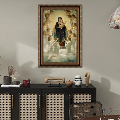 INVIN ART Framed Canvas Art Giclee Print The Virgin With Angels(1900) by William Adolphe Bouguereau Wall Art Living Room Home Office Decorations