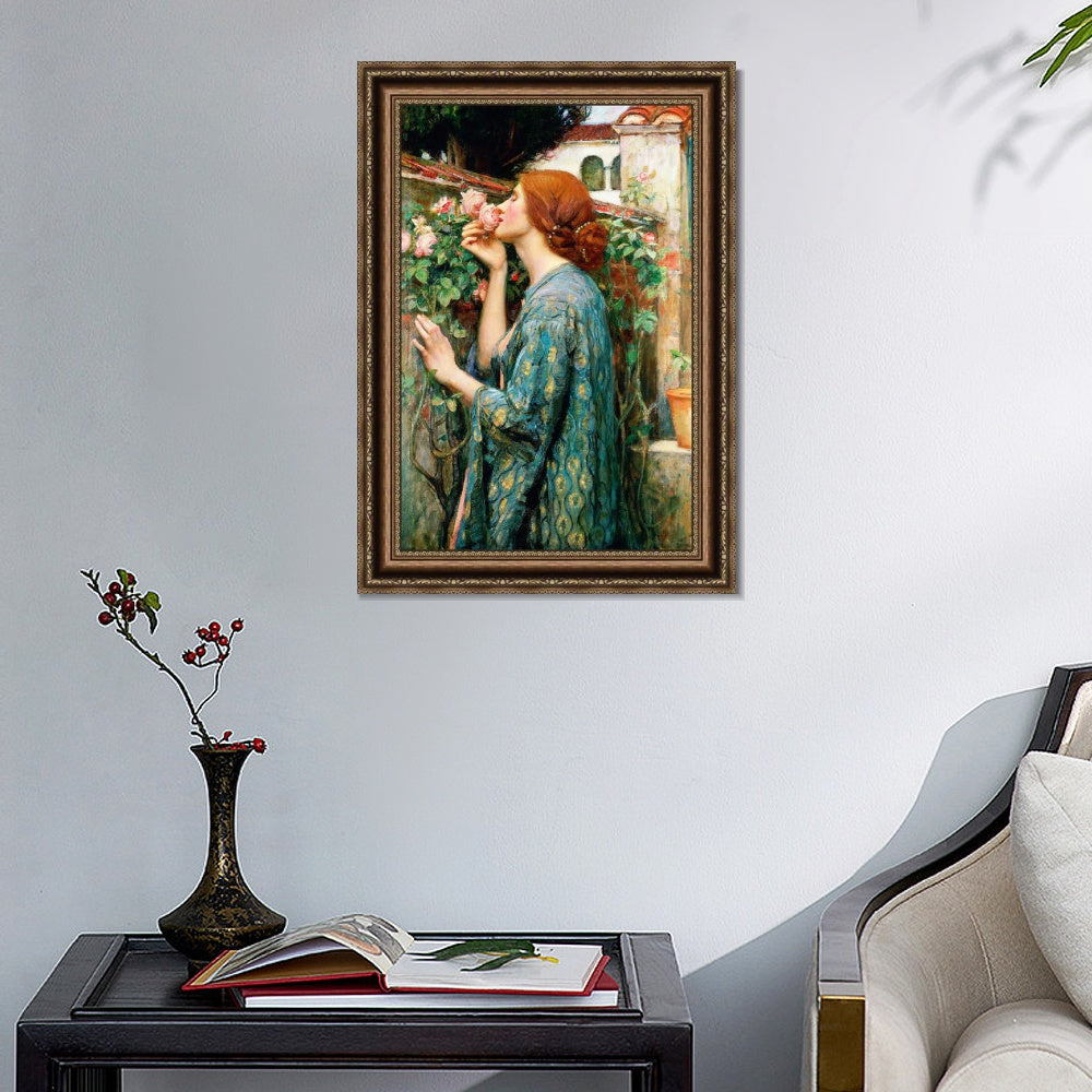 INVIN ART Framed Canvas Art Giclee Print The Soul of The Rose, 1908 by John William Waterhouse Wall Art