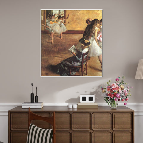 INVIN ART Framed Canvas Giclee Print Art Ballet Class by Edgar Degas Wall Art Living Room Home Office Decorations