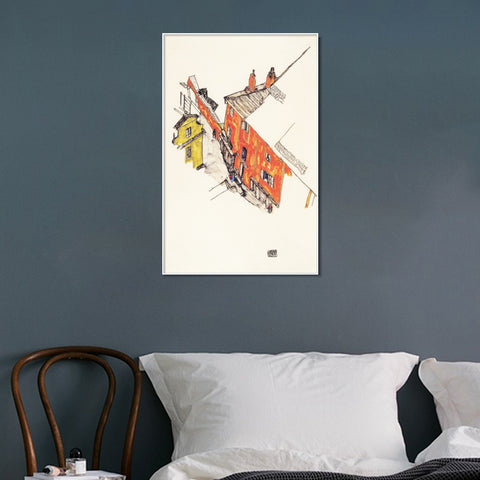 INVIN ART Framed Canvas Giclee Print House by Egon Schiele Wall Art Living Room Home Office Decorations