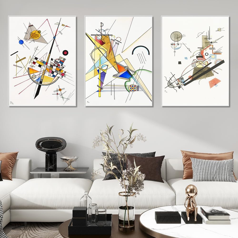 INVIN ART Framed Stretched Canvas Giclee Print Combo Painting 3 Pieces by Wassily Kandinsky Wall Art Series#001