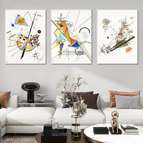 INVIN ART Framed Stretched Canvas Giclee Print Combo Painting 3 Pieces by Wassily Kandinsky Wall Art Series#001 Living Room Home Office Decorations