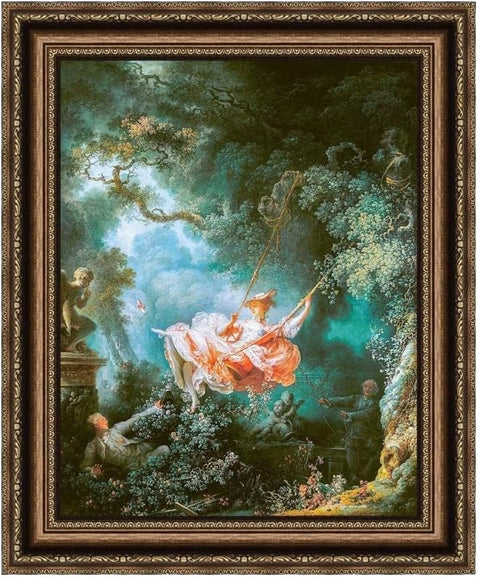INVIN ART Framed Canvas Art Giclee Print The Swing by Jean Honore Fragonard Wall Art Living Room Home Office Decorations