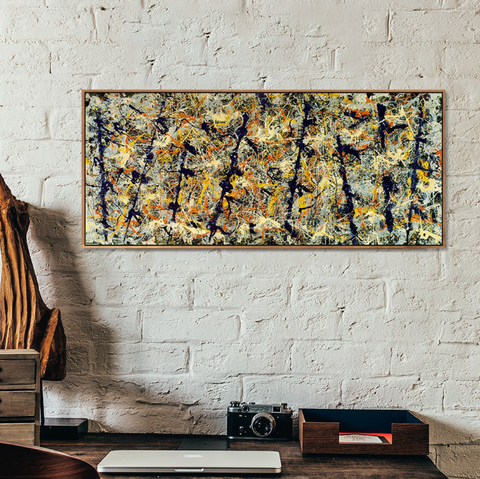 INVIN ART Framed Canvas Giclee Print Art Blue poles (Number 11) by Jackson Pollock Wall Art Living Room Home Office Decorations