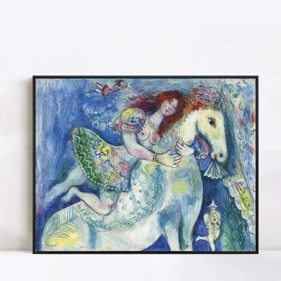 INVIN ART Framed Canvas Giclee Print -Woman on the Horse by Marc Chagall Wall Art