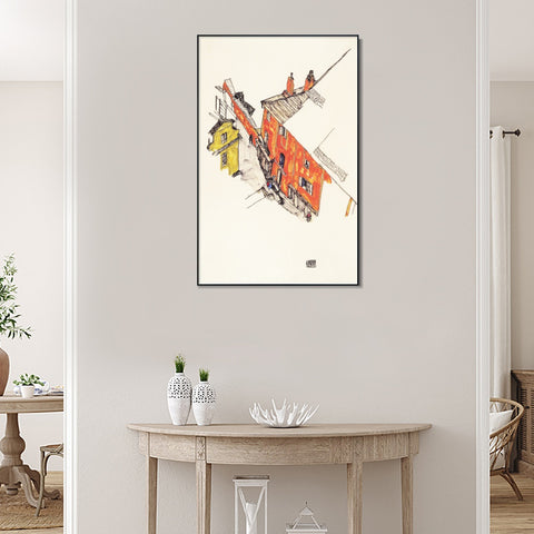 INVIN ART Framed Canvas Giclee Print House by Egon Schiele Wall Art Living Room Home Office Decorations