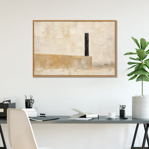 INVIN ART Framed Canvas 100% Handpainted Oil Painting Black Line Above the Sand Wall Art