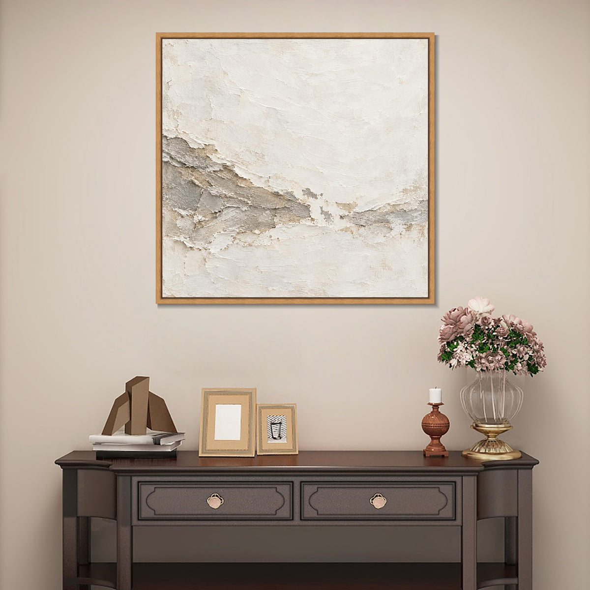 INVIN ART Framed Canvas 100% Handpainted Oil Painting Chalk Tidemark Wall Art