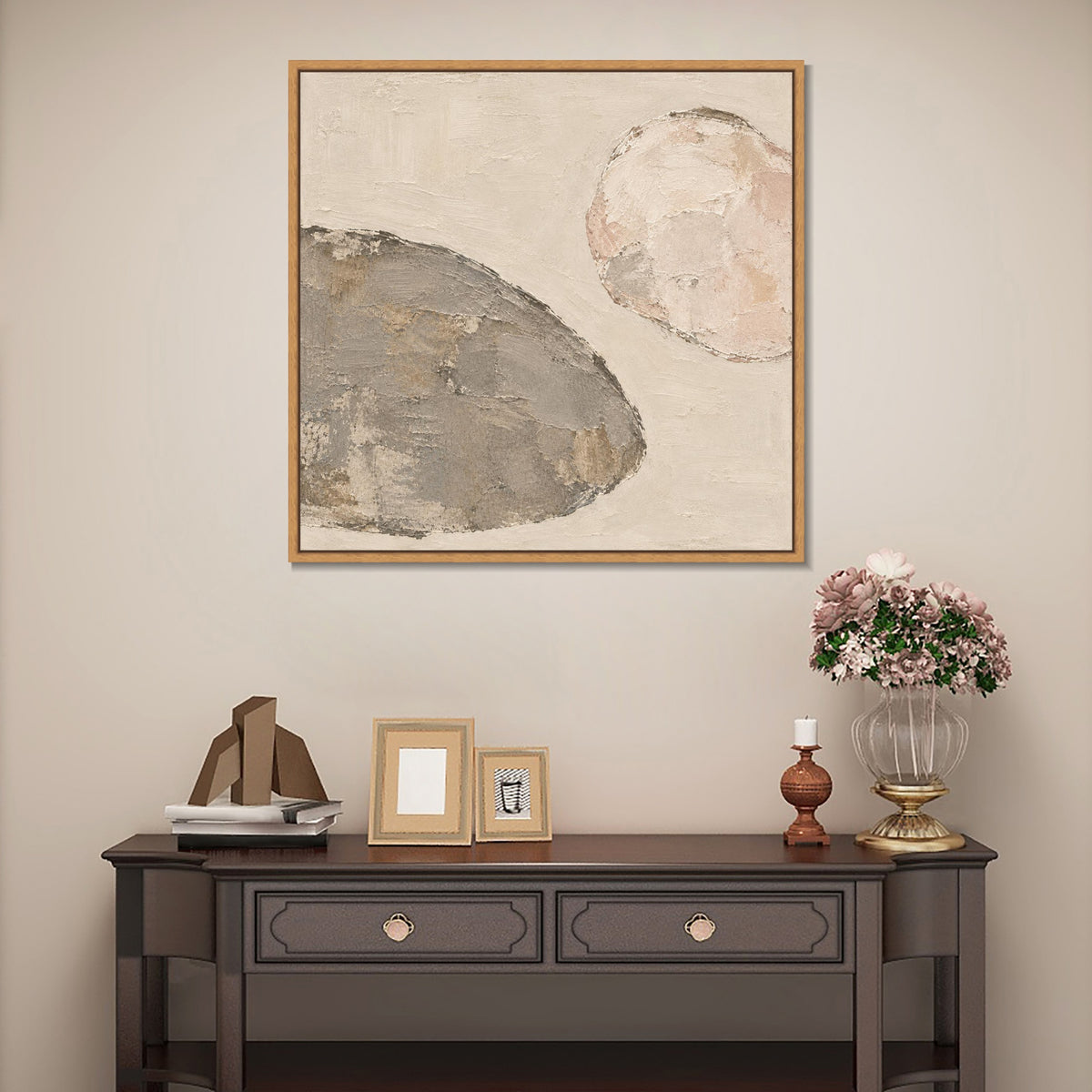 INVIN ART Framed Canvas 100% Handpainted Oil Painting Between Two Stones Wall Art