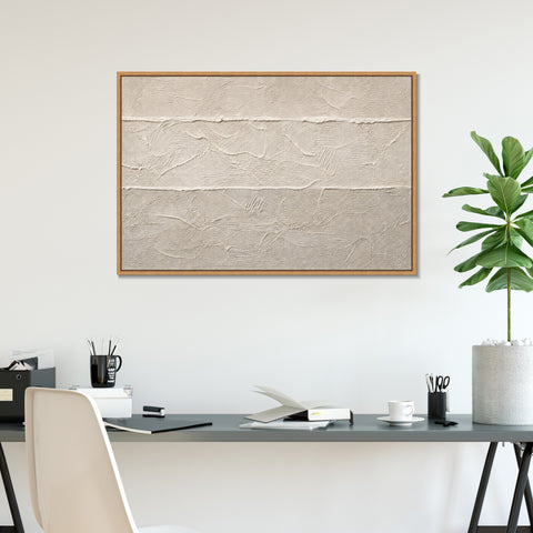 INVIN ART Framed Canvas 100% Handpainted Oil Painting White Horizontal Traces Wall Art