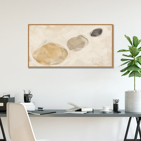 INVIN ART Framed Canvas 100% Handpainted Oil Painting Three Pebble Shapes Wall Art