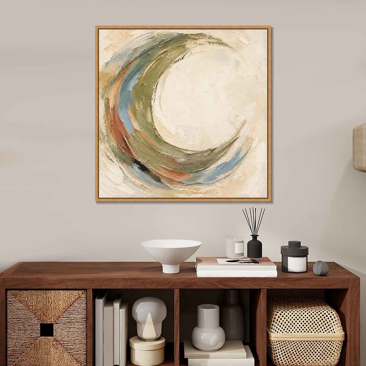 INVIN ART Framed Canvas 100% Handpainted Oil Painting Circular Current Wall Art