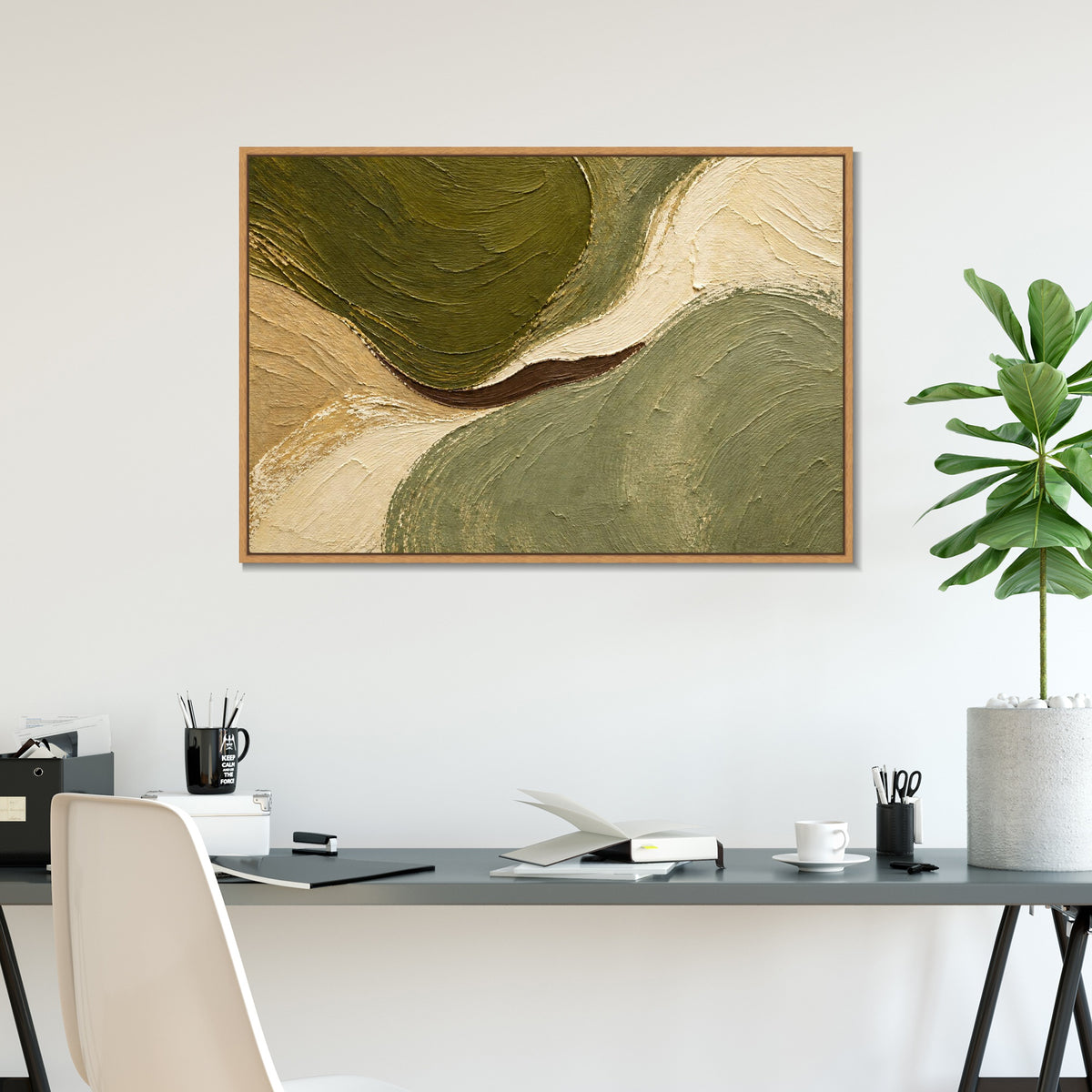 INVIN ART Framed Canvas 100% Handpainted Oil Painting Between Green Hills Wall Art